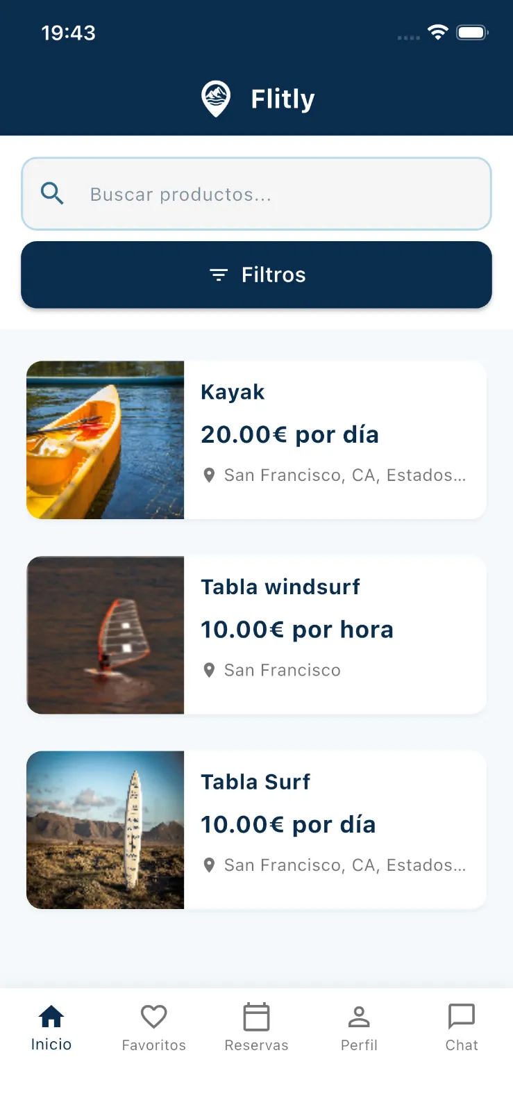 Menú de categorías de Flitly